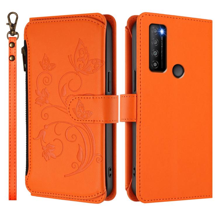For TCL 30 XL / T701DL Butterfly Love Flower Multi-card Zipper Wallet Leather Phone Case
