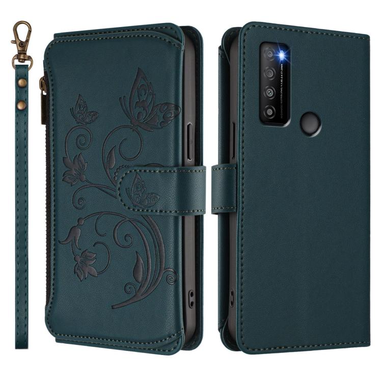 For TCL 30 XL / T701DL Butterfly Love Flower Multi-card Zipper Wallet Leather Phone Case