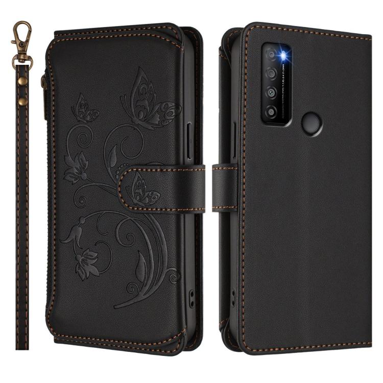For TCL 30 XL / T701DL Butterfly Love Flower Multi-card Zipper Wallet Leather Phone Case
