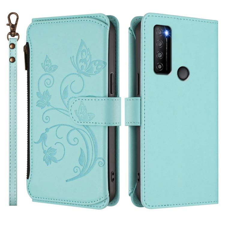 For TCL 30 XL / T701DL Butterfly Love Flower Multi-card Zipper Wallet Leather Phone Case