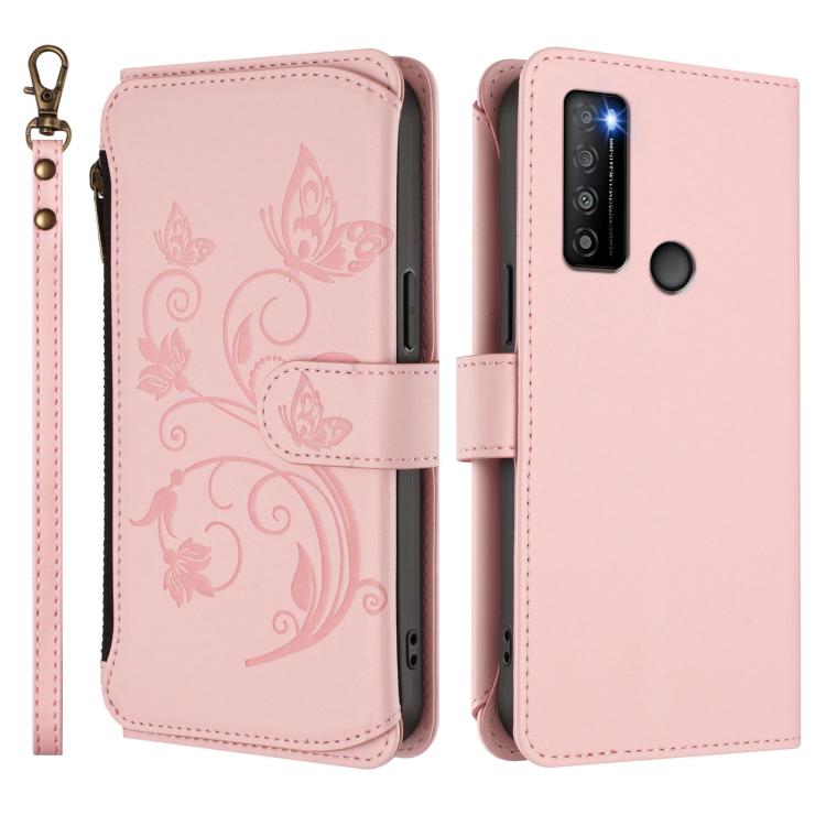 For TCL 30 XL / T701DL Butterfly Love Flower Multi-card Zipper Wallet Leather Phone Case