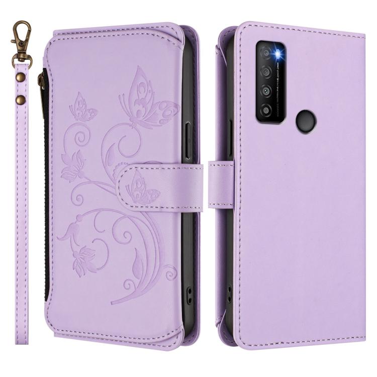 For TCL 30 XL / T701DL Butterfly Love Flower Multi-card Zipper Wallet Leather Phone Case