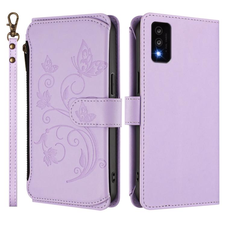For TCL 30T / T603DL Butterfly Love Flower Multi-card Zipper Wallet Leather Phone Case