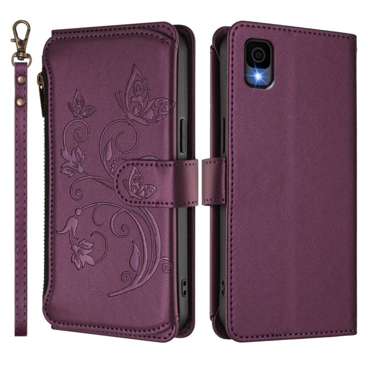 For TCL 30Z / T602DL / 30 LE / T602DL Butterfly Love Flower Multi-card Zipper Wallet Leather Phone Case