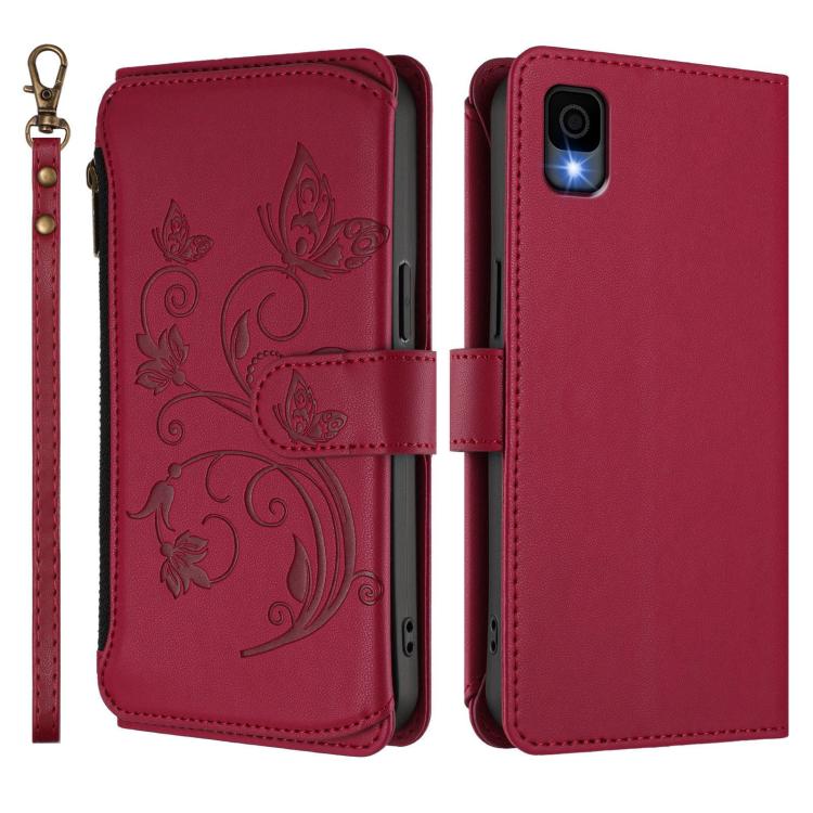 For TCL 30Z / T602DL / 30 LE / T602DL Butterfly Love Flower Multi-card Zipper Wallet Leather Phone Case