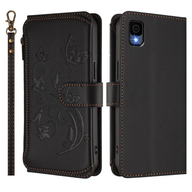 For TCL 30Z / T602DL / 30 LE / T602DL Butterfly Love Flower Multi-card Zipper Wallet Leather Phone Case