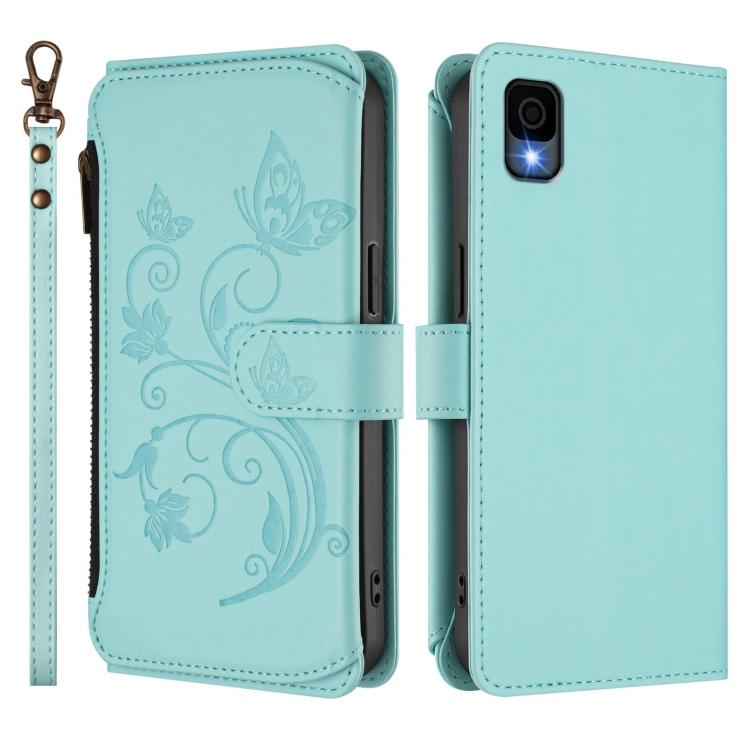 For TCL 30Z / T602DL / 30 LE / T602DL Butterfly Love Flower Multi-card Zipper Wallet Leather Phone Case