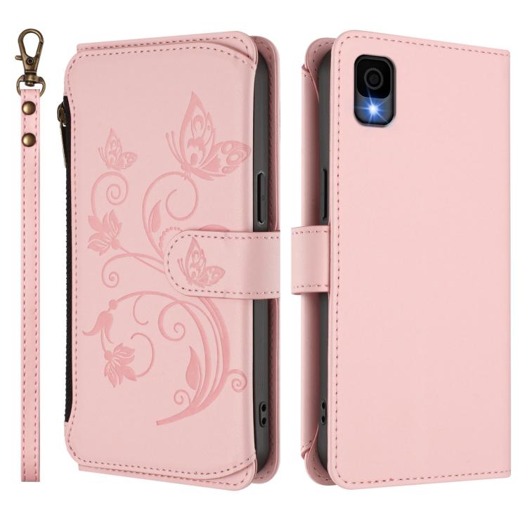 For TCL 30Z / T602DL / 30 LE / T602DL Butterfly Love Flower Multi-card Zipper Wallet Leather Phone Case