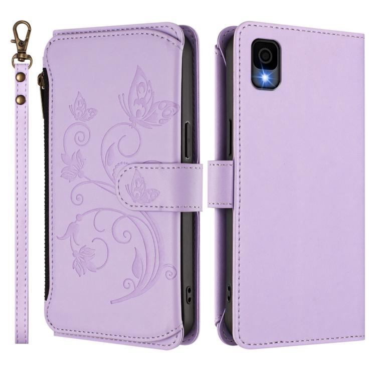For TCL 30Z / T602DL / 30 LE / T602DL Butterfly Love Flower Multi-card Zipper Wallet Leather Phone Case