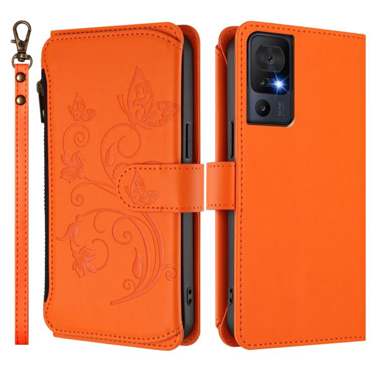 For TCL 40 SE Butterfly Love Flower Multi-card Zipper Wallet Leather Phone Case