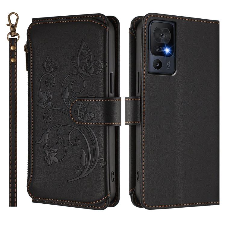 For TCL 40 SE Butterfly Love Flower Multi-card Zipper Wallet Leather Phone Case