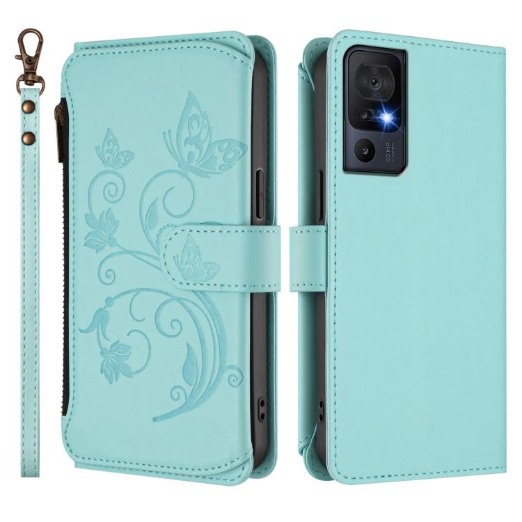 For TCL 40 SE Butterfly Love Flower Multi-card Zipper Wallet Leather Phone Case