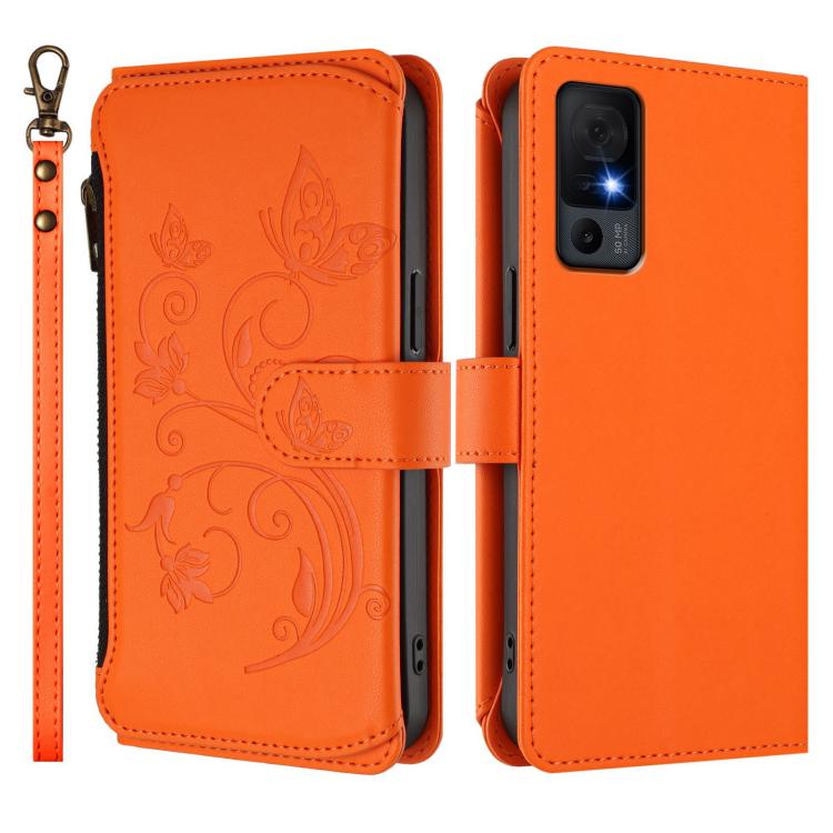 For TCL 40 XL / 40 T / T608DL Butterfly Love Flower Multi-card Zipper Wallet Leather Phone Case
