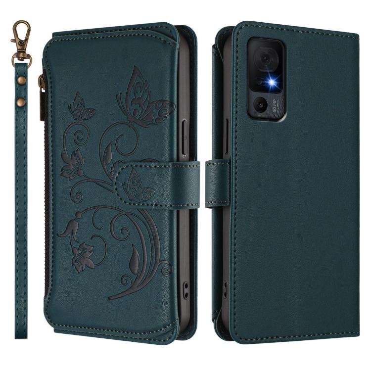 For TCL 40 XL / 40 T / T608DL Butterfly Love Flower Multi-card Zipper Wallet Leather Phone Case