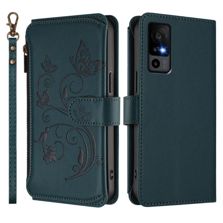 For TCL 40R / Sharp Aquos V6 5G Butterfly Love Flower Multi-card Zipper Wallet Leather Phone Case