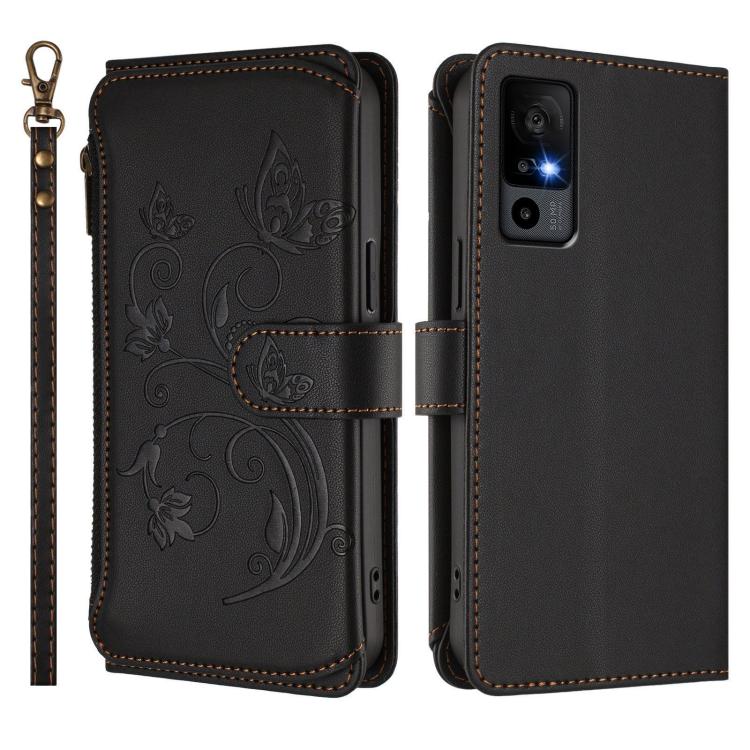 For TCL 40R / Sharp Aquos V6 5G Butterfly Love Flower Multi-card Zipper Wallet Leather Phone Case