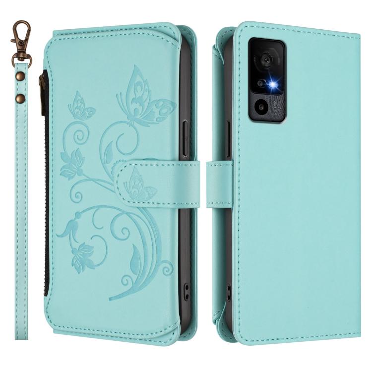 For TCL 40R / Sharp Aquos V6 5G Butterfly Love Flower Multi-card Zipper Wallet Leather Phone Case