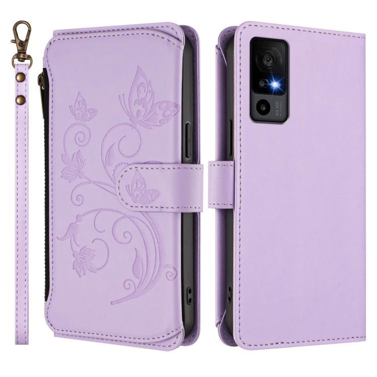 For TCL 40R / Sharp Aquos V6 5G Butterfly Love Flower Multi-card Zipper Wallet Leather Phone Case