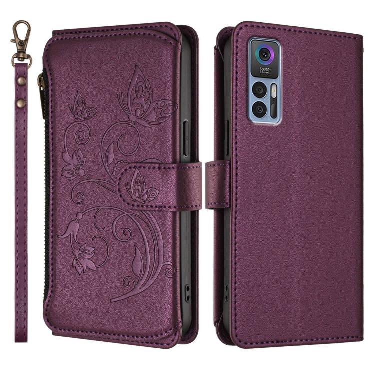 For TCL 30 4G / 5G / 30+ Butterfly Love Flower Multi-card Zipper Wallet Leather Phone Case