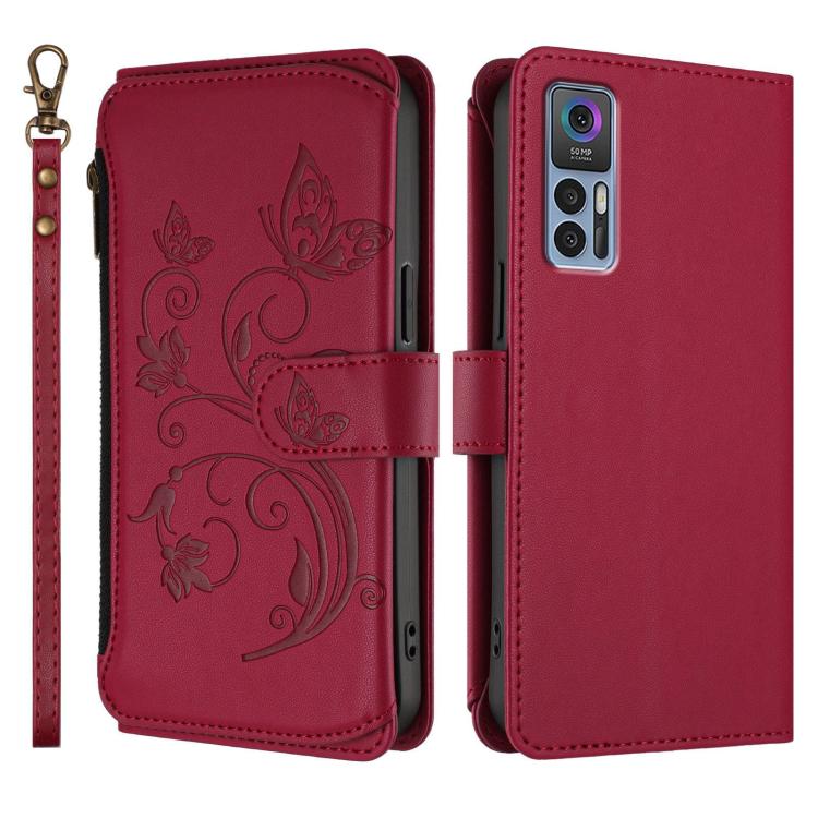 For TCL 30 4G / 5G / 30+ Butterfly Love Flower Multi-card Zipper Wallet Leather Phone Case