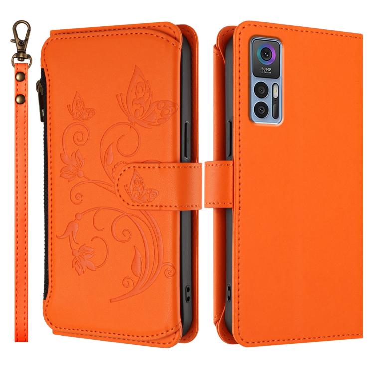 For TCL 30 4G / 5G / 30+ Butterfly Love Flower Multi-card Zipper Wallet Leather Phone Case