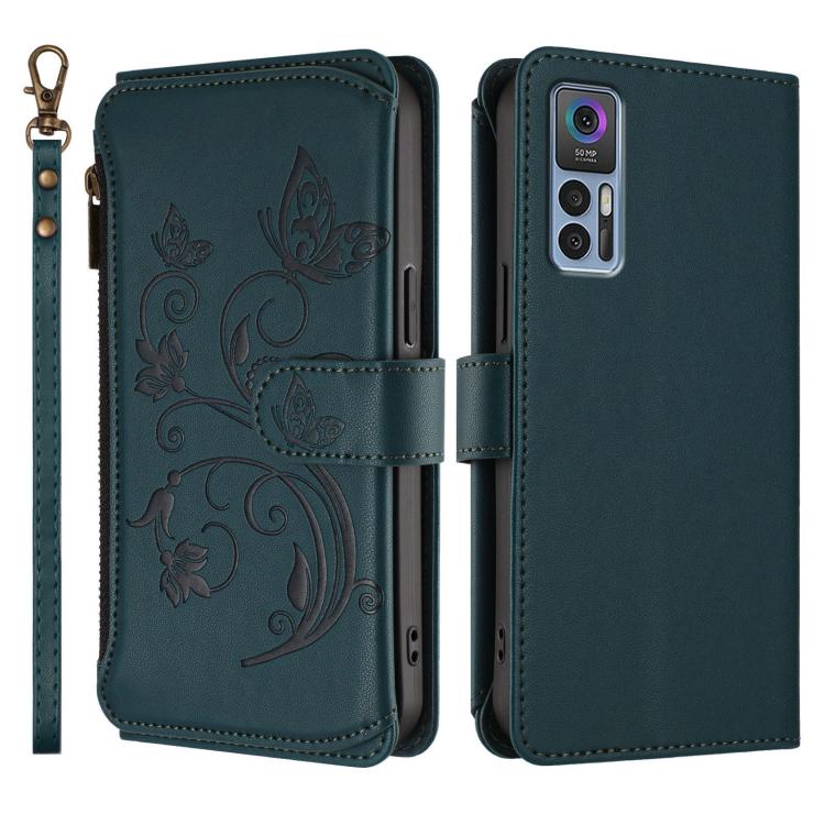 For TCL 30 4G / 5G / 30+ Butterfly Love Flower Multi-card Zipper Wallet Leather Phone Case