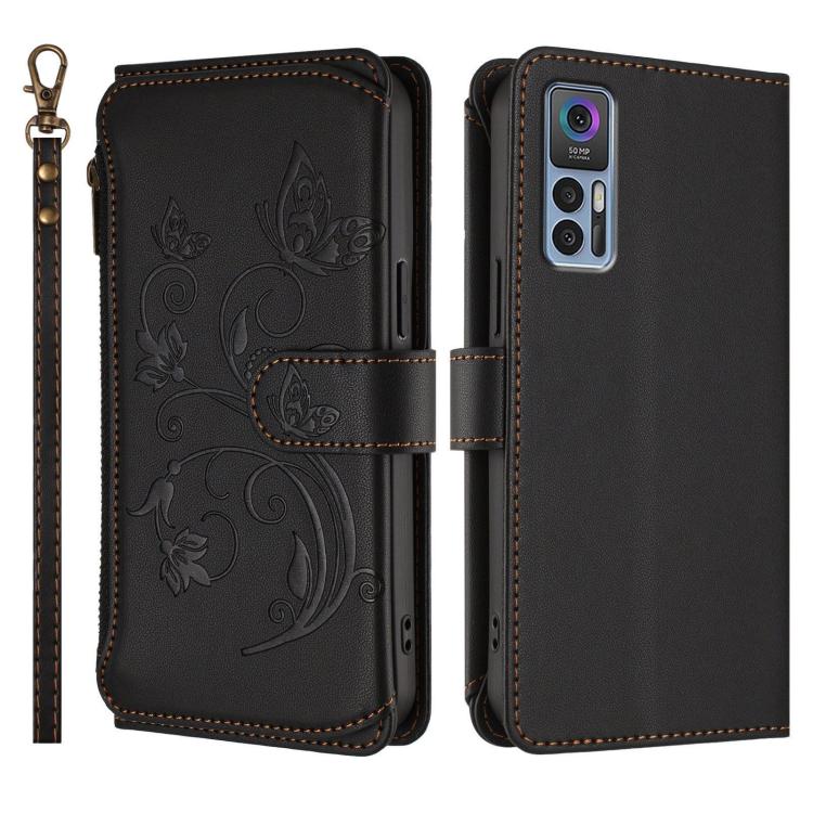 For TCL 30 4G / 5G / 30+ Butterfly Love Flower Multi-card Zipper Wallet Leather Phone Case