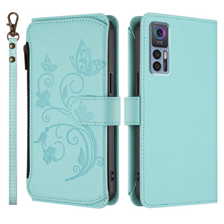 For TCL 30 4G / 5G / 30+ Butterfly Love Flower Multi-card Zipper Wallet Leather Phone Case