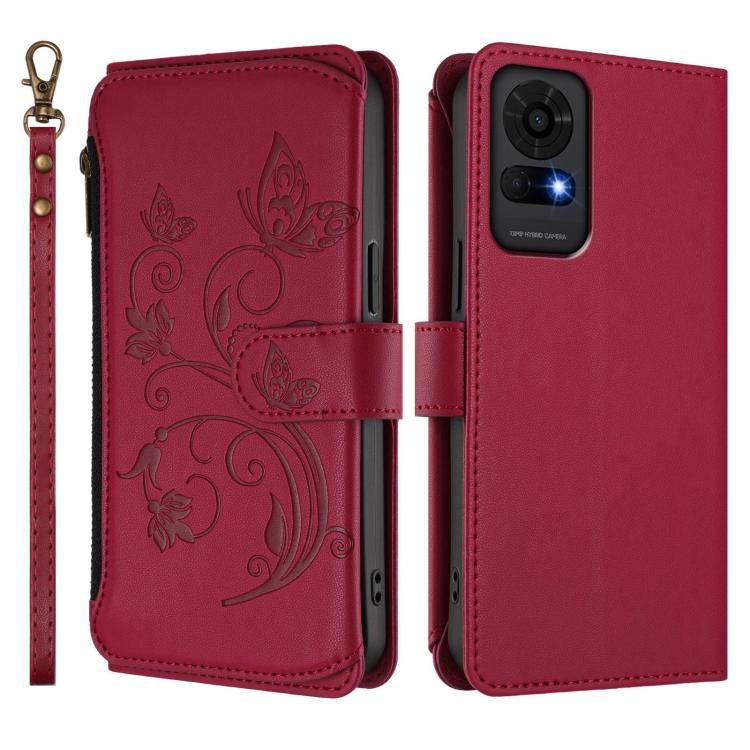 For TCL 50 LE 5G / T510SPP / K23 / K24 Butterfly Love Flower Multi-card Zipper Wallet Leather Phone Case