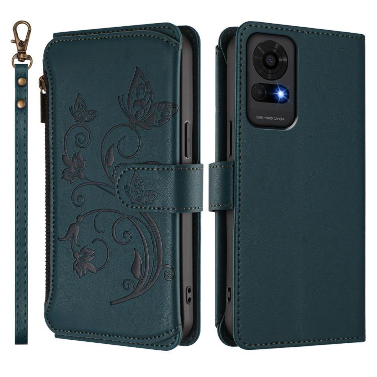 For TCL 50 LE 5G / T510SPP / K23 / K24 Butterfly Love Flower Multi-card Zipper Wallet Leather Phone Case