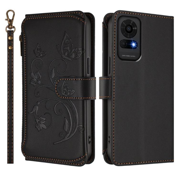 For TCL 50 LE 5G / T510SPP / K23 / K24 Butterfly Love Flower Multi-card Zipper Wallet Leather Phone Case