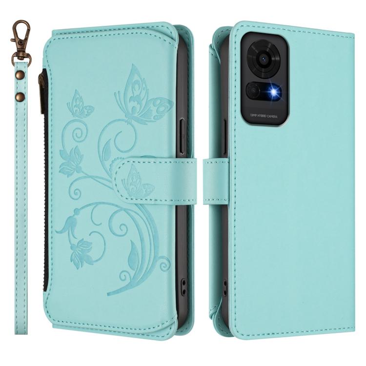 For TCL 50 LE 5G / T510SPP / K23 / K24 Butterfly Love Flower Multi-card Zipper Wallet Leather Phone Case