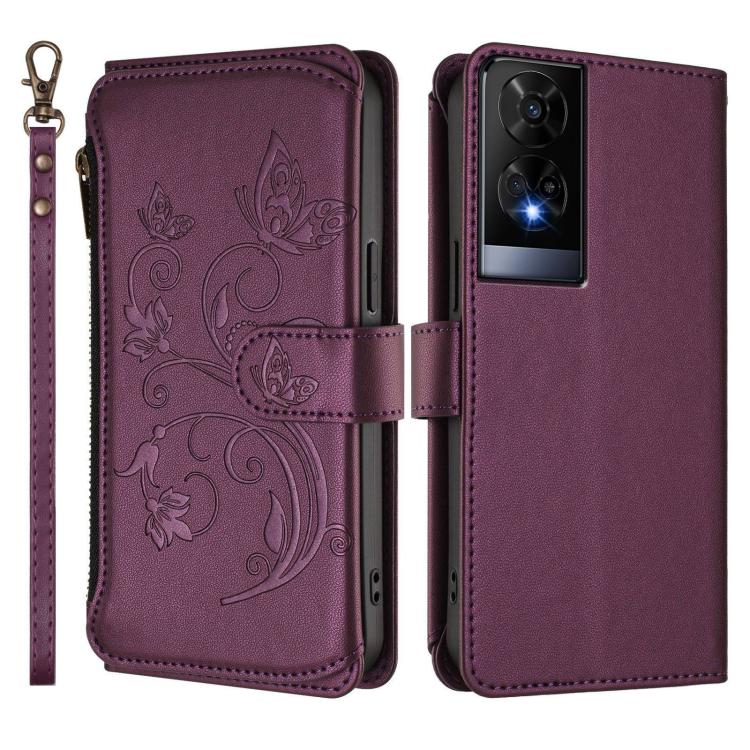 For TCL 50 XE Butterfly Love Flower Multi-card Zipper Wallet Leather Phone Case