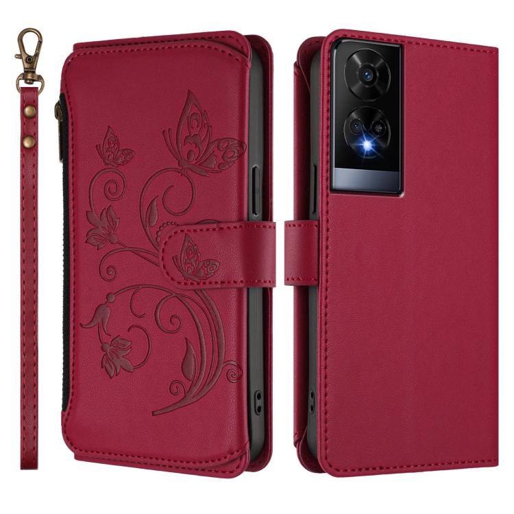 For TCL 50 XE Butterfly Love Flower Multi-card Zipper Wallet Leather Phone Case