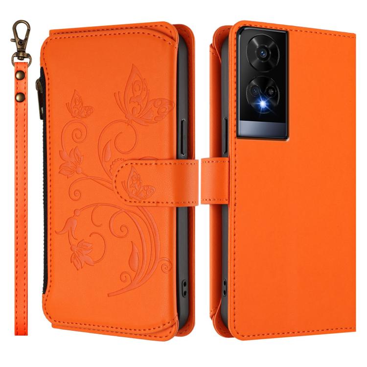 For TCL 50 XE Butterfly Love Flower Multi-card Zipper Wallet Leather Phone Case