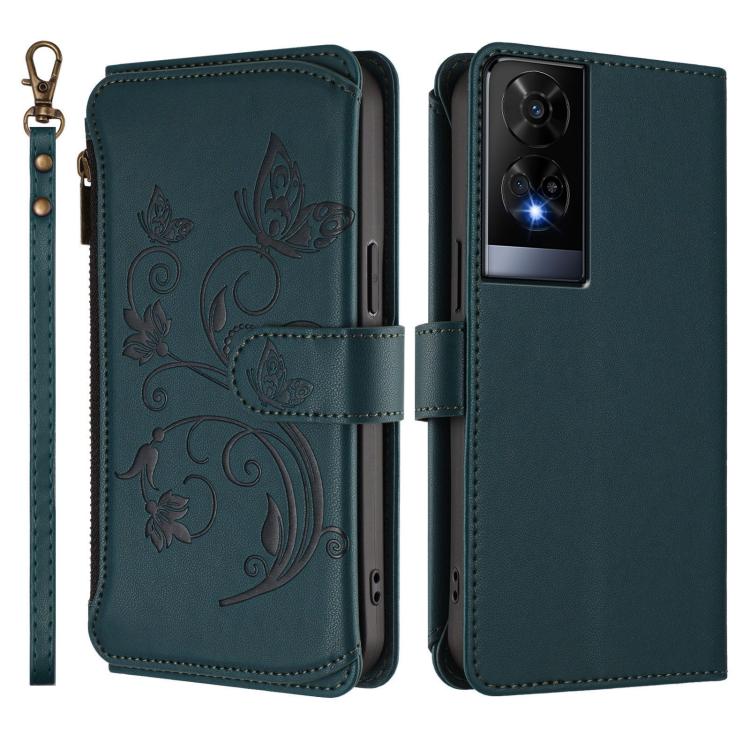 For TCL 50 XE Butterfly Love Flower Multi-card Zipper Wallet Leather Phone Case
