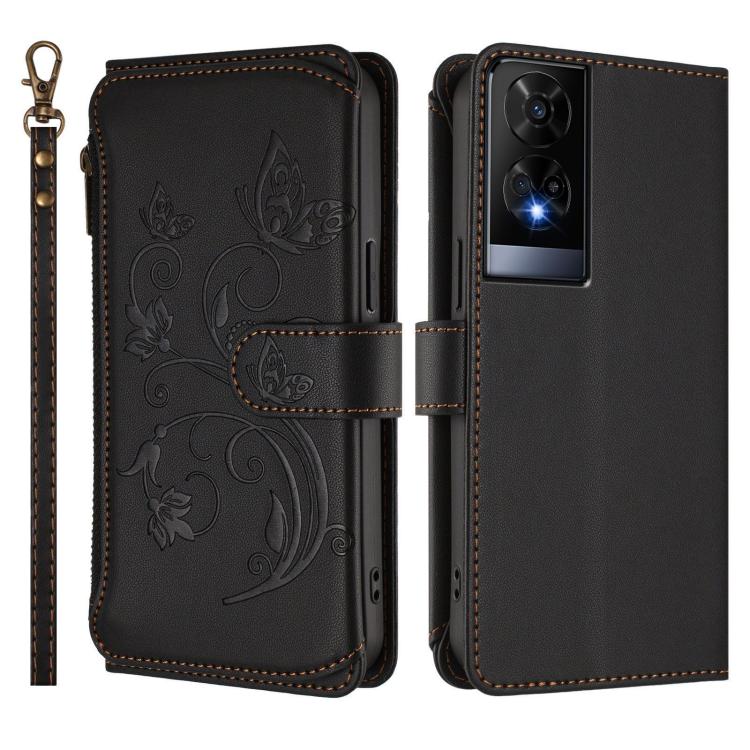 For TCL 50 XE Butterfly Love Flower Multi-card Zipper Wallet Leather Phone Case