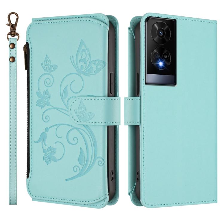 For TCL 50 XE Butterfly Love Flower Multi-card Zipper Wallet Leather Phone Case