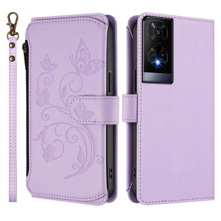 For TCL 50 XE Butterfly Love Flower Multi-card Zipper Wallet Leather Phone Case