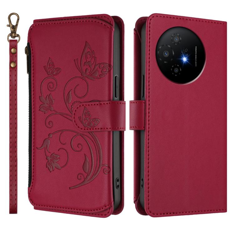 For TCL 50 XL / 50 XL NxtPaper 5G Butterfly Love Flower Multi-card Zipper Wallet Leather Phone Case
