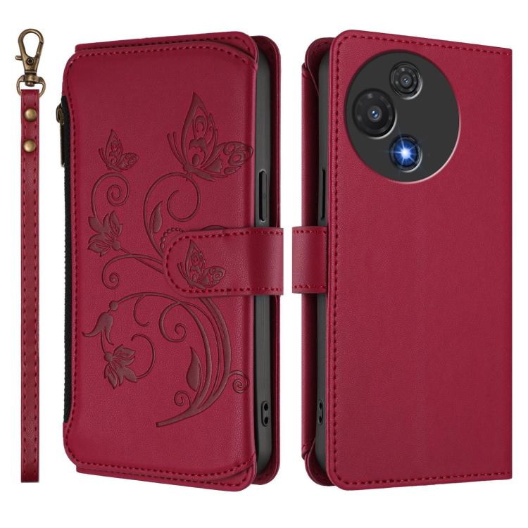For TCL 60 5G Butterfly Love Flower Multi-card Zipper Wallet Leather Phone Case
