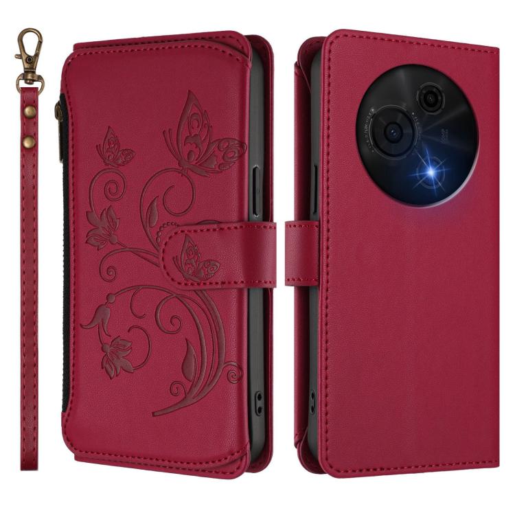 For TCL 60 NxtPaper Butterfly Love Flower Multi-card Zipper Wallet Leather Phone Case