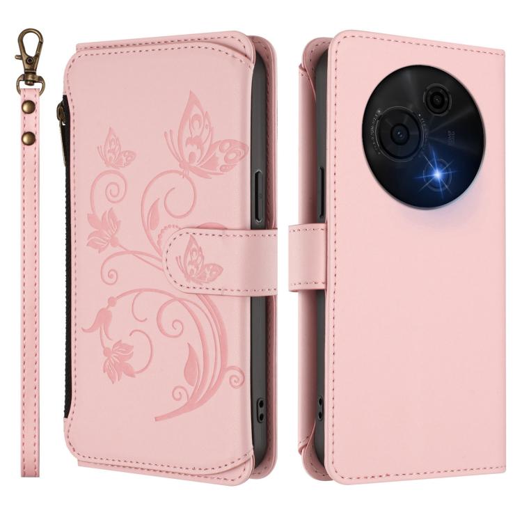 For TCL 60 NxtPaper Butterfly Love Flower Multi-card Zipper Wallet Leather Phone Case