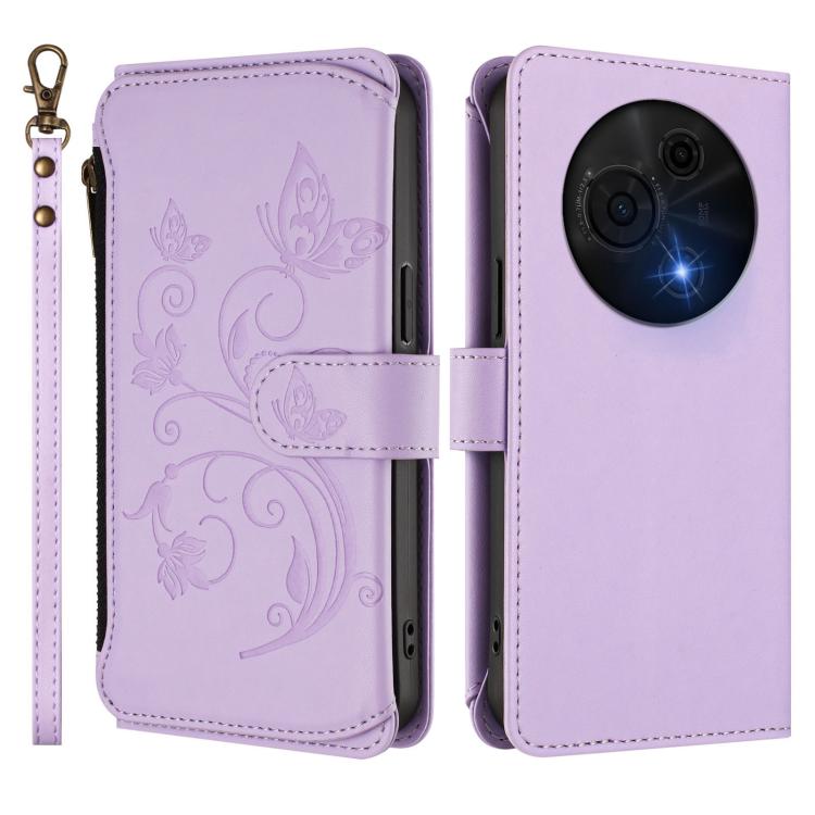 For TCL 60 NxtPaper Butterfly Love Flower Multi-card Zipper Wallet Leather Phone Case