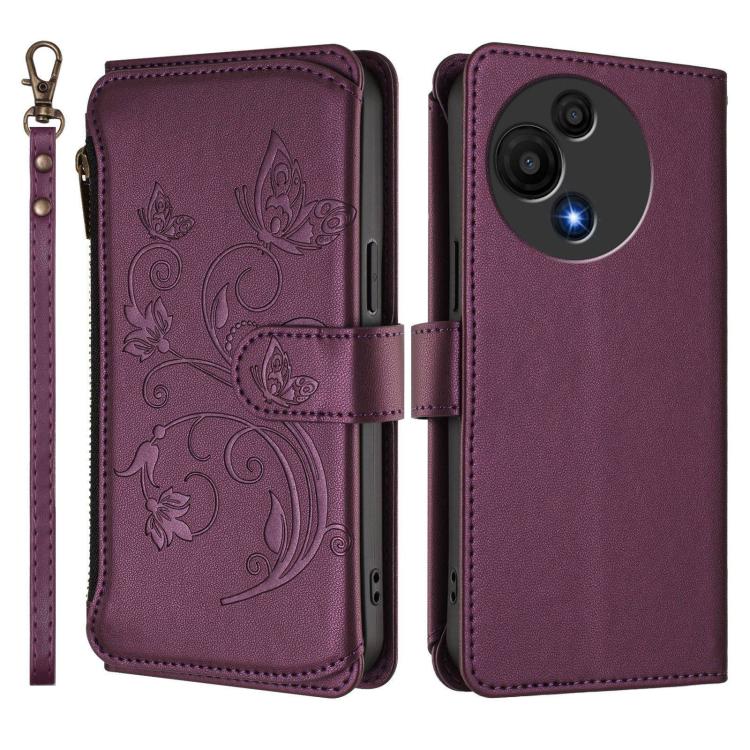 For TCL 60 SE NxtPaper Butterfly Love Flower Multi-card Zipper Wallet Leather Phone Case