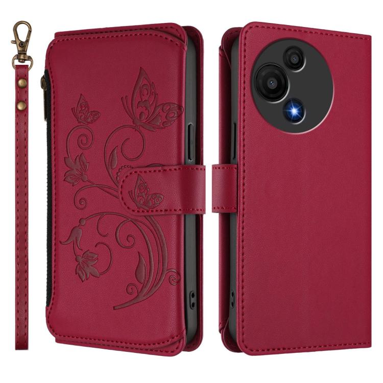 For TCL 60 SE NxtPaper Butterfly Love Flower Multi-card Zipper Wallet Leather Phone Case