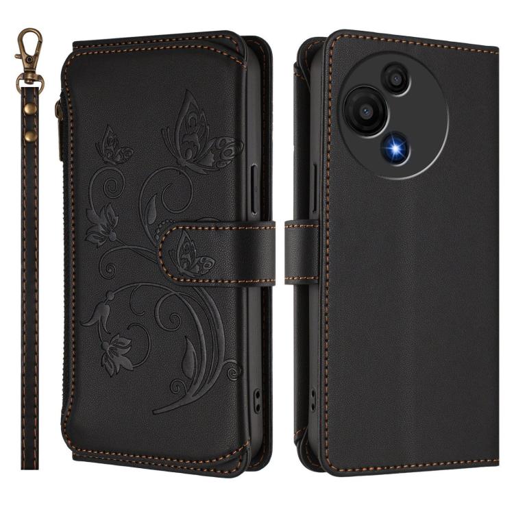 For TCL 60 SE NxtPaper Butterfly Love Flower Multi-card Zipper Wallet Leather Phone Case