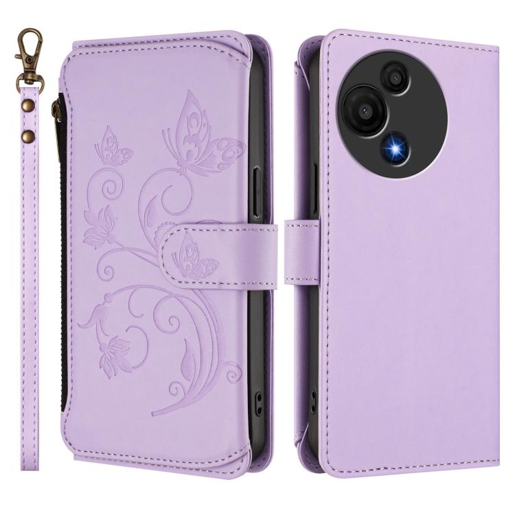 For TCL 60 SE NxtPaper Butterfly Love Flower Multi-card Zipper Wallet Leather Phone Case