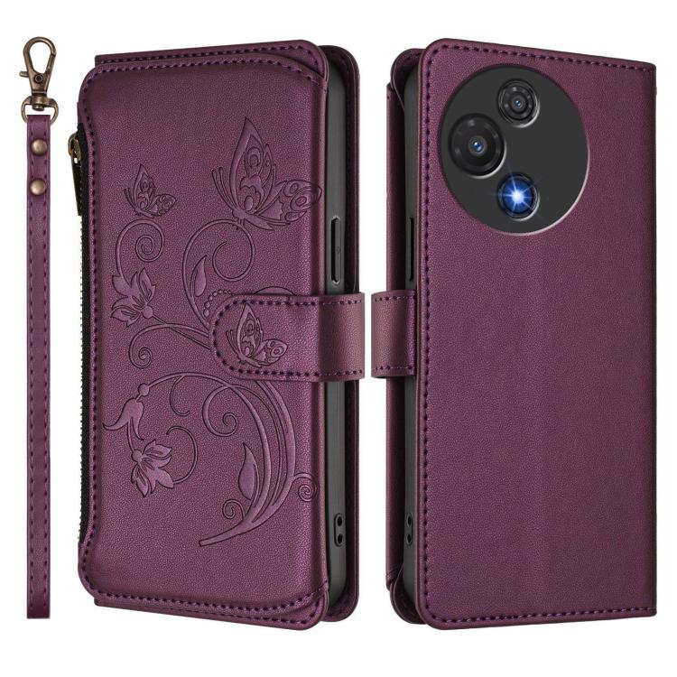 For TCL 60R Butterfly Love Flower Multi-card Zipper Wallet Leather Phone Case