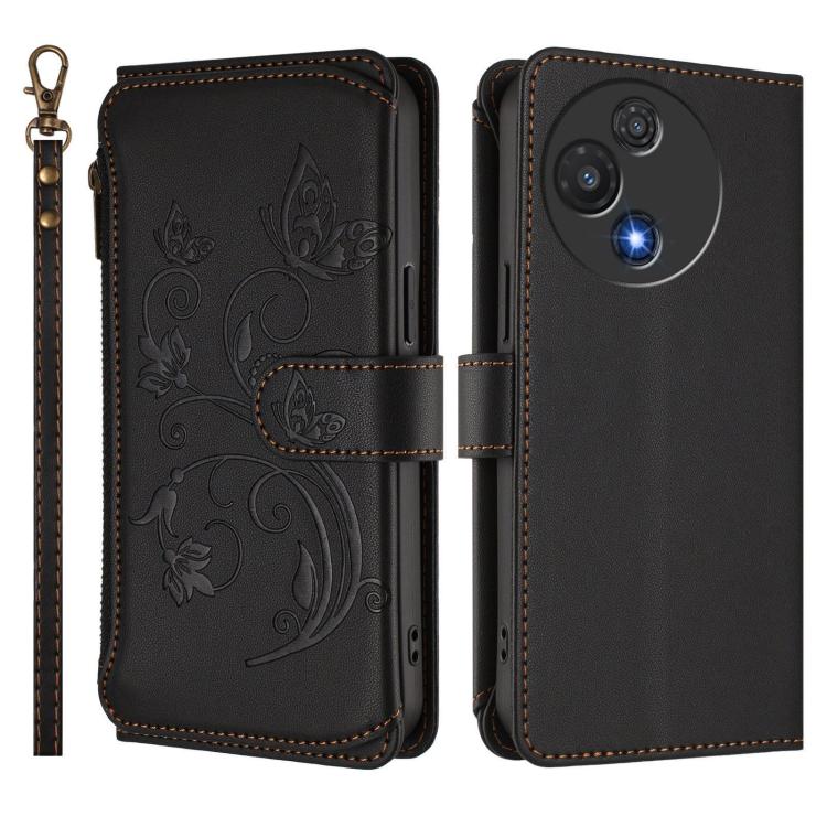 For TCL 60R Butterfly Love Flower Multi-card Zipper Wallet Leather Phone Case